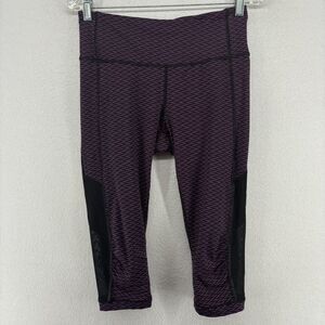 LULULEMON Leggings Womens 8 Gear Up Crop Mesh Trim Athletic Workout Black Pink